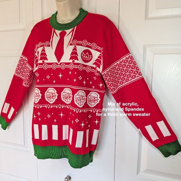Revolt red/green/white Christmas Ugly Sweater, Sz S, Fits to 38" chest, Unworn - Picture 3 of 12